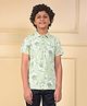 CRIMSOUNE CLUB Cotton Woven Half Sleeves Leaves Printed Polo Tee - Green