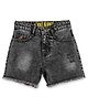 Knit N Knot Denim Solid Mild Washed Ripped Shorts - Black