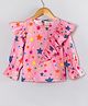Hugsntugs Cotton Woven Full Bell Sleeves Frill Detailed Star Printed Top - Pink