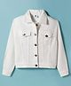 Kookie Kids Knit Full Sleeves Solid Color Denim Lycra Jacket with Front Button - White