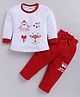 Nottie Planet Cotton Knit Full Sleeves Animals Printed Top & Pant Set - Red