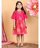 Kinder Kids Cotton Woven Mandala Foil Printed Dress With Three Fourth Sleeves Floral Embroidered Jacket - Pink