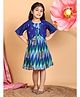 Kinder Kids Cotton Woven Mandala Foil Printed Dress With Three Fourth Sleeves Floral Embroidered Jacket - Blue