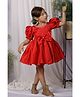 Foreverkidz Tafetta Woven Half Puffed Sleeves Bow Applique Detailed & Pearls Embellished Dress - Red