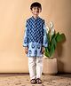 READIPRINT Cotton Woven Full Sleeves Floral Printed Kurta Pyjama With Nehru Jacket Set - Blue