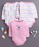 BUMZEE Cotton Knit Pack Of 3 Full Sleeves Striped & Cupcakes Printed Onesies - Pink & White