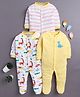 BUMZEE Cotton Knit Pack Of 3 Full Sleeves Giraffe Printed Sleepsuit - Yellow & White