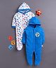 BUMZEE Cotton Knit Pack Of 2 Full Sleeves Dinosaur Printed Hooded Sleepsuit - Royal Blue & White