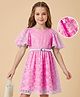 Hola Bonita Knit Flutter Sleeves Frock With Belt & Floral Print - Pink