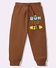 KAVEE Pure Cotton Knit Biowashed Full Length Run For Fun Text Printed Lounge Pants - Brown