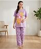Bella Mama Disney Cotton Knit Drop Shoulder Half Sleeve Night Suit with Winnie The Pooh Graphics - Purple