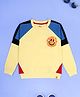 Kiddopanti Fleece Knit Raglan Sleeves Colour Blocked Smile Text Printed Light Winter Sweatshirt - Pop Yellow