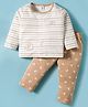 ToffyHouse Interlock Knit Full Sleeves Night Suit with Stripes & Elephant Print - Tan & White