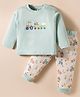 ToffyHouse Interlock Knit Full Sleeves Night Suit with Vehicle & Farm Animal Print - Sea Green