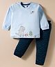 Be Baby Interlock Knit Full Sleeves T-Shirt & Joggers Set with Dino Print - Navy Blue