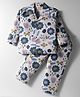 Rikidoos Full Sleeves Floral Printed Coordinating Night Suit Set - White & Blue
