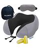 Billebon Neck Pillow Grey Memory Foam Filled Multi Contour Shape with Eye Mask ,  Travel Pouch