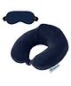 Billebon Premium Neck Pillow Navy Blue Memory Foam Filled Contoured Pillow with Eyemask