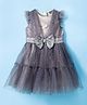 Lil' Drama Knit Frill Sleeves Bow Applique Detailed Glittered Designed Tiered Dress - Grey