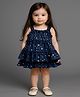 KIDSDEW Georgette Woven Sleeveless Stars Foil Printed Layered Dress - Navy Blue