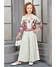 Lagorii Linen Woven Three Fourth Sleeves Geometric  Embroidered Coordinating Overcoat With Palazzo Pants Set - Cream