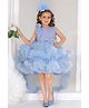 Lagorii Net Woven Sleeveless   Bow Applique & Ruffle Detailed Sequins Embellished High Low Dress - Blue