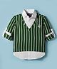 Dapper Dudes Full Sleeves Striped Tee With Attached Shirt - Bottle Green