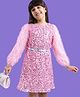 Hola Bonita Fur Long Sleeves All Over Sequin Detailing Party Dress with Belt - Pink