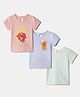 Nautinati Cotton Knit Pack Of 3 Half Sleeves Striped & Snacks Printed Tops - White & Light Pink