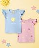 Nautinati Cotton Knit Pack Of 2 Cap Sleeves Stars & Sun Printed Tops - Blue & Pink