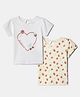 Nautinati Cotton Knit Pack Of 2 Half Sleeves Heart & Strawberry Printed Tops - White & Yellow