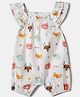 Nautinati Cotton Knit Sleeveless Animals Printed Rompers - White