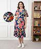 Bella Mama Woven Half Flutter Sleeves Maternity Dress With Floral Print - Navy Blue