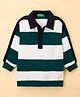UCB Cotton Knit Full Sleeves Rugby Polo T-Shirt with Color Block Stripes & Logo Embroidery - Dark Green & White