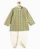Campana 100% Cotton Woven Full Sleeves Abstract Printed   Dhoti Kurta Set - Mustard & Blue