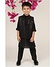 LITTLE COLLARS Silk Woven Full Sleeves Solid Kurta Pyjama With Threadwork Detailed Sequins Embellished Jacket Set - Black