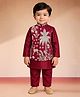 Vastramay Silk Woven Full Sleeves Solid Kurta Pyjama With Floral & Deer Embroidered Nehru Jacket - Maroon