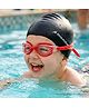 Pine Kids Swimming Goggles and Cap Set with Adjustable Fit- Red