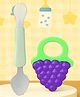 The Cheeky Kidzz Double Head Bendable Silicone Spoon & Stainless Steel Scraping Mud Spoon With Soft Silicone Grapes Shape Molar Teething Toy Designed For Gum Relief For Babies