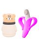 The Cheeky Kidzz Baby Soft Silicone Banana Training Toothbrush With Skin Care Powder Puff Box In A Cute Design Holder Container Leakproof BPA Free