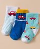 Cute Walk by Babyhug Knit Ankle Length Antibacterial Socks With Stripes & Vehicle Print Pack Of 3 - Blue & Light Blue