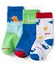 Cute Walk by Babyhug Knit Ankle Length Antibacterial Socks With Dino Print Pack Of 3 - White Blue & Green