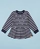 Kiddopanti Cotton Knit Full Sleeves Striped & Pearls Embellished Peplum Top - Navy Blue