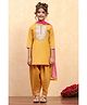 BIBA Cotton Woven Three Fourth Sleeves Floral Placket Embroidered Dyed Straight Kurta Salwar Set With Dupatta - Yellow