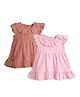 Kidbea Linen Woven Pack Of 2 Cap Sleeves Solid Midi Dresses - Rust & Pink
