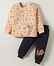 Teddy Interlock Knit Full Sleeves T-Shirt & Joggers Set with Teddy Print - Peach