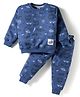 Teddy Fleece Knit Full Sleeves Co-Ord Winter Wear T-Shirt & Joggers Set with New York Text Print - Blue