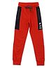 ALAN JONES Cotton Blend Knit Full Length Colour Blocked N Y C Text Printed Joggers With Zipper Pockets - Red