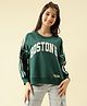 Lil Tomatoes Cotton Looper Knit Full Sleeves Boston Text Printed Side Taped Light Winter Sweatshirt - Bottle Green