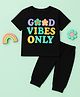 Luke and Lilly Cotton Knit Half Sleeves Good Vibes Only Text Printed Tee & Joggers Set - Black